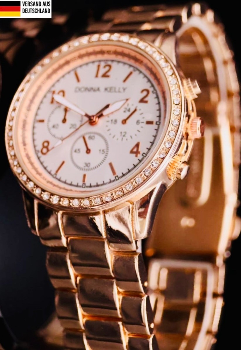 Donna Kelly Damen Frauen Armband Uhr Roségold Farben Damenuhr Mineralglas Strass0