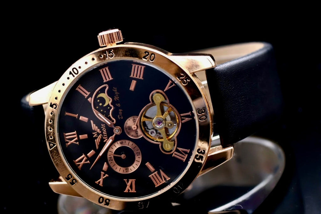 Herren Männer Uhr Automatik Armbanduhr Minoir Herrenuhr mit Lederband  B-WARE **1