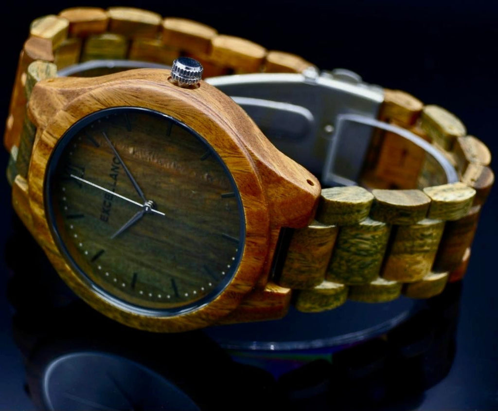 Excellanc Herren Männer Holz Armband Uhr Holzfarben Herrenuhr aus Walnussholz1