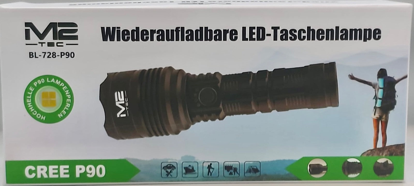 M2 Tec P90 Mini – USB LED Taschenlampe | Zoom | Aluminium 3 Lichtmodi P90 Power4