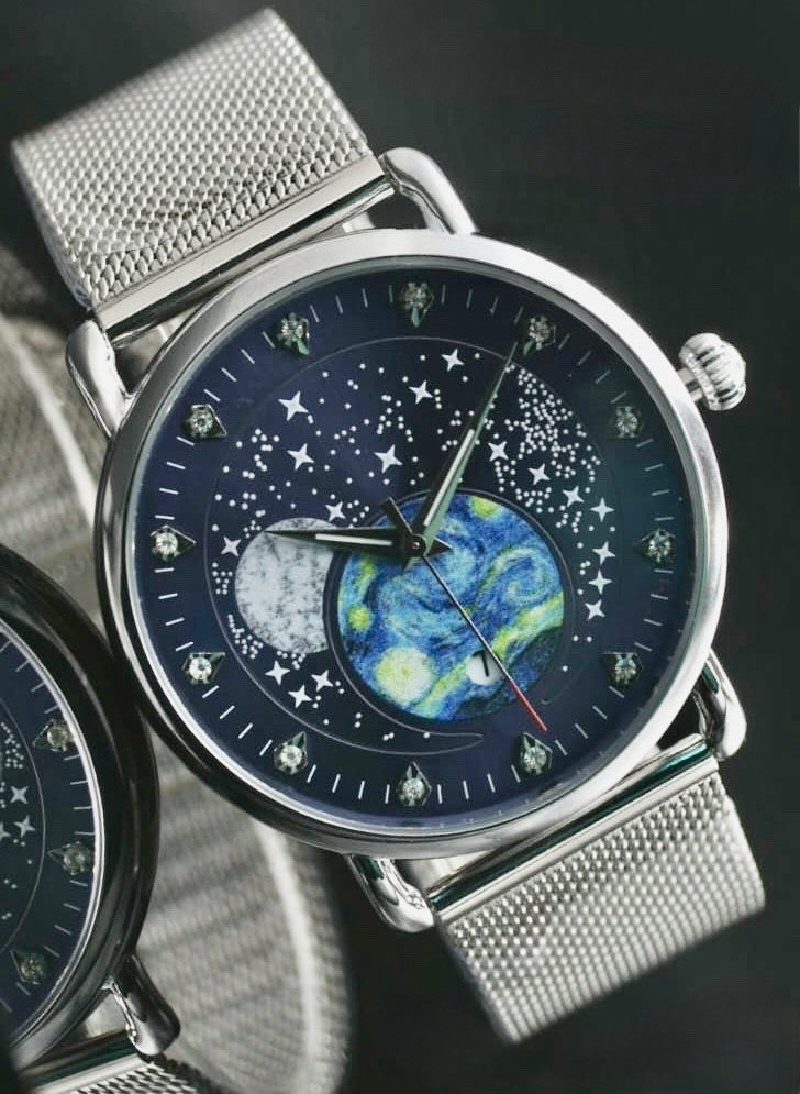 SKM - HERREN - UHR - WELTRAUM GALAXY ZIFFERNBLATT - MILANAISEBAND - 44MM - NEU0