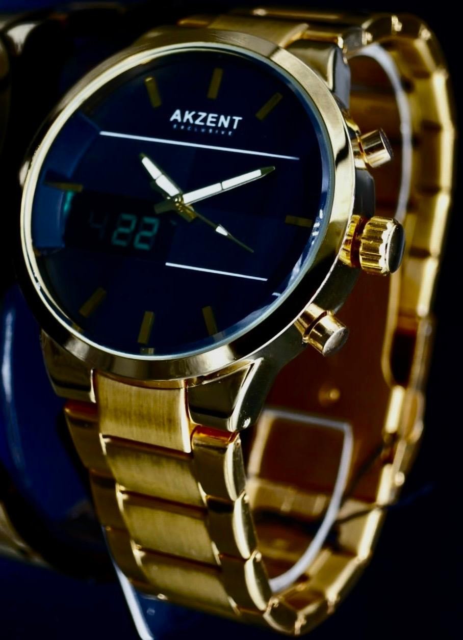 Akzent Exclusive Herren Männer Analog & Digital Armband Uhr Goldfarben Herrenuhr1