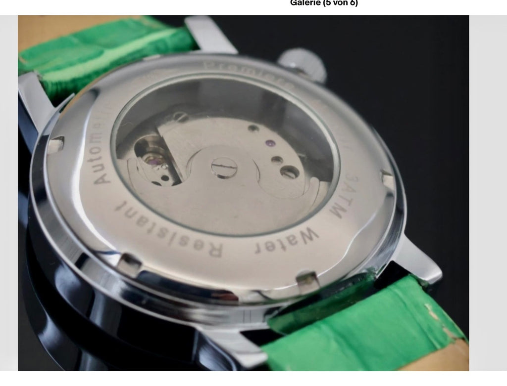 Mega Edle Herren Uhr Automatikuhr Armbanduhr Minoir LUXUS mit offener Unruh Grün3