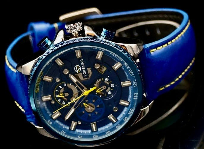 Herren Männer Automatik Uhr Blau Farben Herrenuhr  Sport Design + Lederarmband1