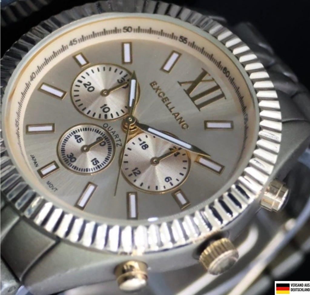 Excellanc Damen Frauen Armband Uhr Gold Farbig Damenuhr Mineralglas Chrono-Look0