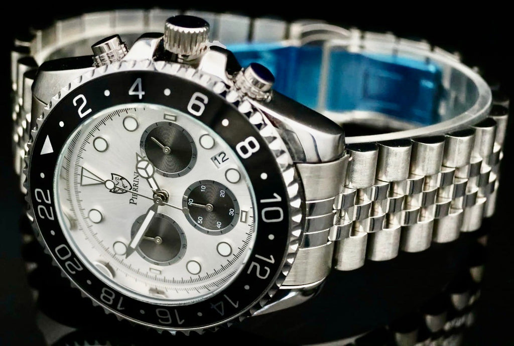 Pierrini Herren Armband Uhr Chronograph Stoppuhr Datum Schwarz Silber Farben1