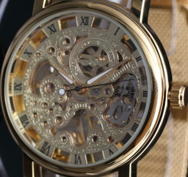 Winner Herren Uhr Handaufzug Mechanisch Gold Farben mit goldenem Mesh Band NEU2