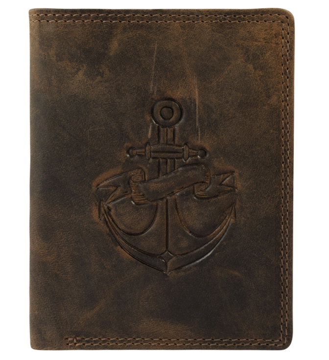 Akzent Leder Geldbörse RFID Schutz  Echtleder Portemonnaie Anker Motiv Braun 10