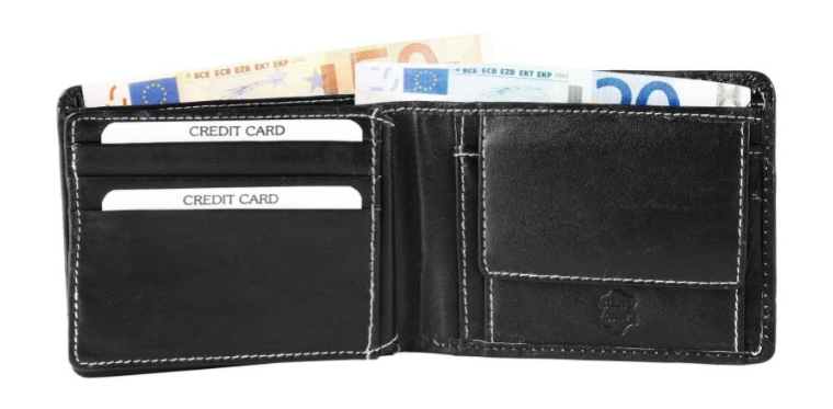 Akzent Leder Schwarz Portemonnaie Geldbeutel Portmonee Echtleder Unisex Neu1