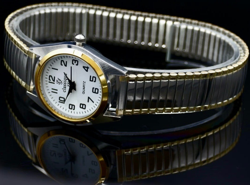 Classique Damen Frauen Armband Uhr Weiß Gold Silber Bicolor Farben Damenuhr Slim1