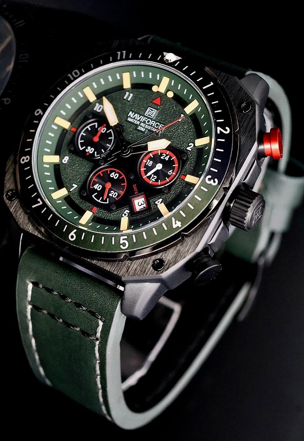 Edle XL Naviforce Herren Männer Armband Uhr Chronograph Stoppuhr Datum Green NEU1