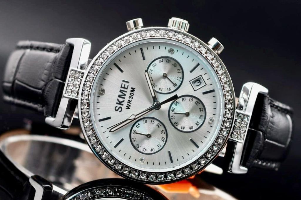 SKM - DAMENUHR - CHRONOGRAPH - STOPPUHR - DATUM - LEDER - DAMEN -  38MM - NEU1