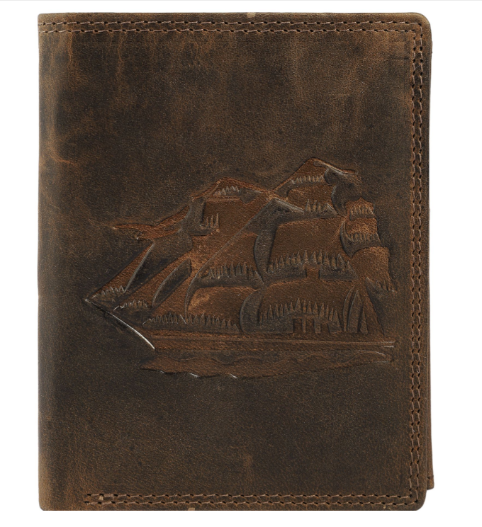 Akzent Basic Leder Geldbörse RFID Schutz Portemonnaie Braun Segelschiff Motiv0