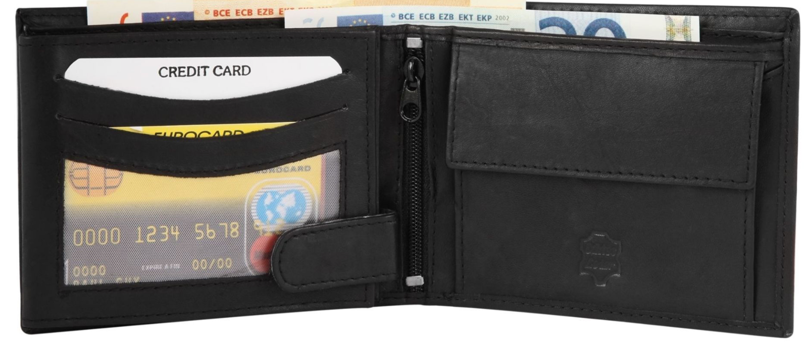 Excellanc Leder Geldbörse Echtleder Portemonnaie Geldbeutel Portmonee Schwarz0