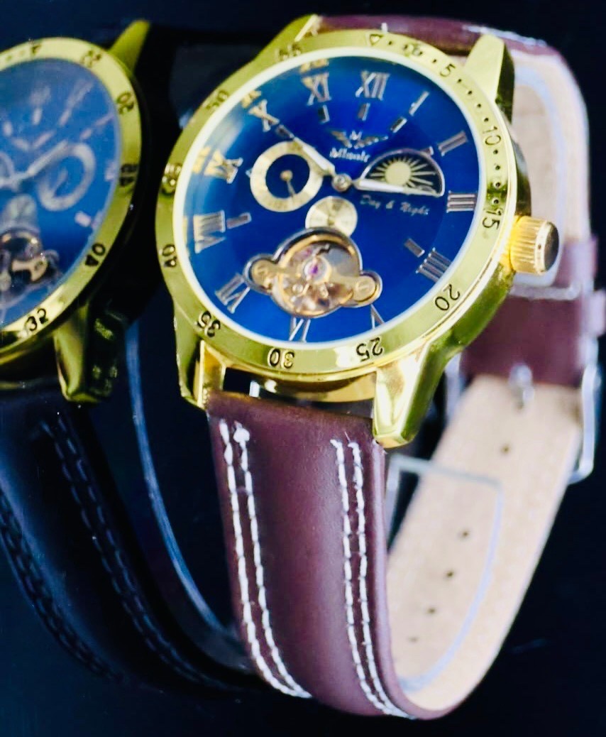 Mega Edle Herren Uhr Automatikuhr Armbanduhr Minoir Herrenuhr mit Lederband 020