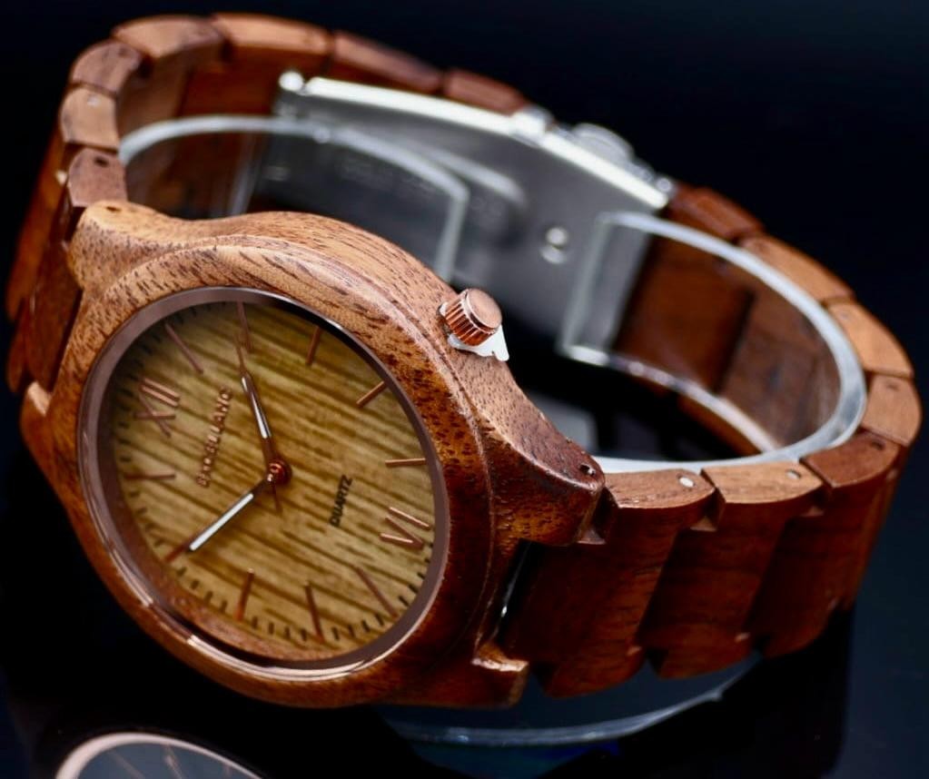 Excellanc Damen Frauen Armbanduhr aus Holz Edelstahlfaltschließe Damenuhr 11
