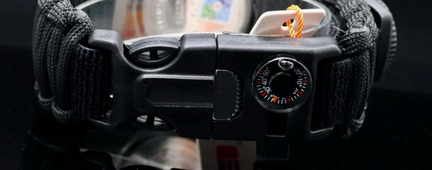 Survival Uhr Herren Paracord Armband Kompass Outdoor Militär Tactical Black2