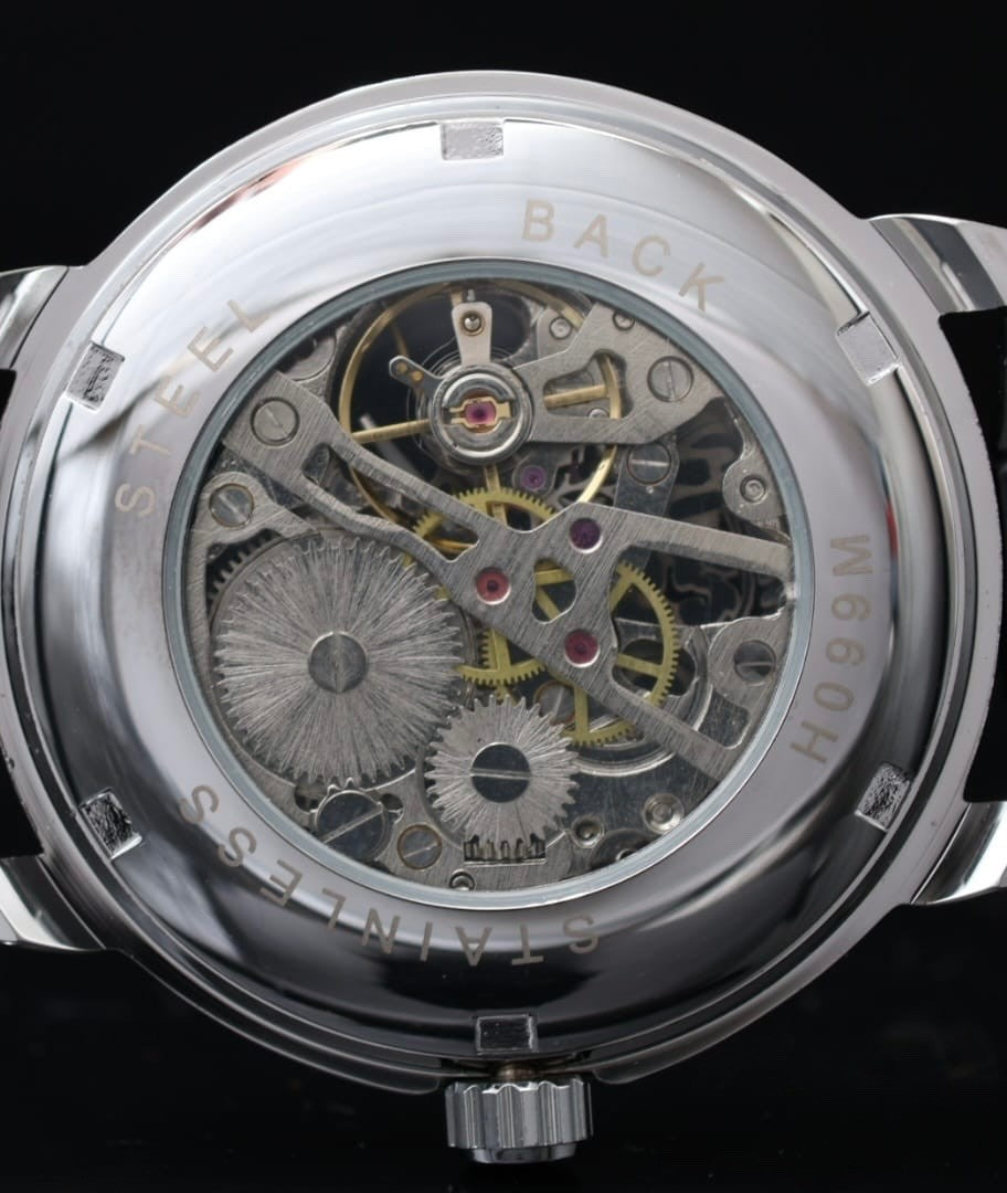 Winner Herren Uhr Mechanisch Handaufzug Silber Schwarz Leder Luxus Design Neu2