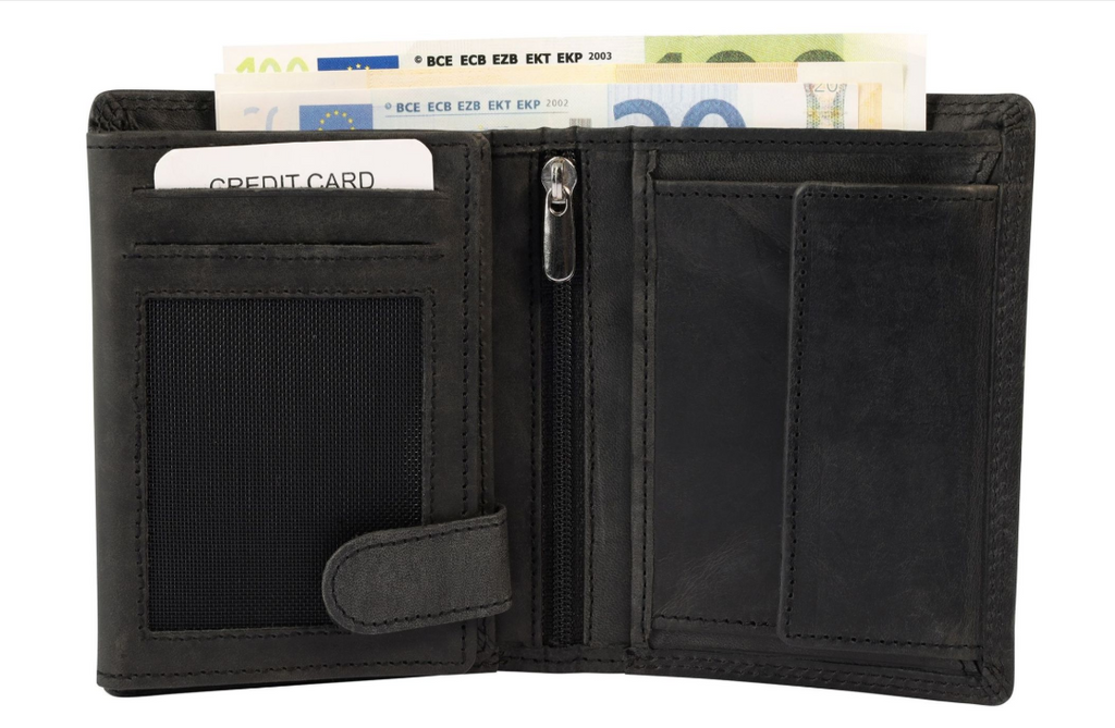 Akzent Leder Geldbörse RFID Schutz Echtleder Portemonnaie Anker Motiv Schwarz1