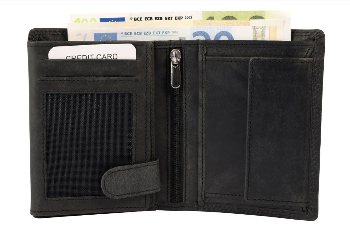 Akzent Leder Geldbörse RFID Schutz Echtleder Portemonnaie Anker Motiv Schwarz1