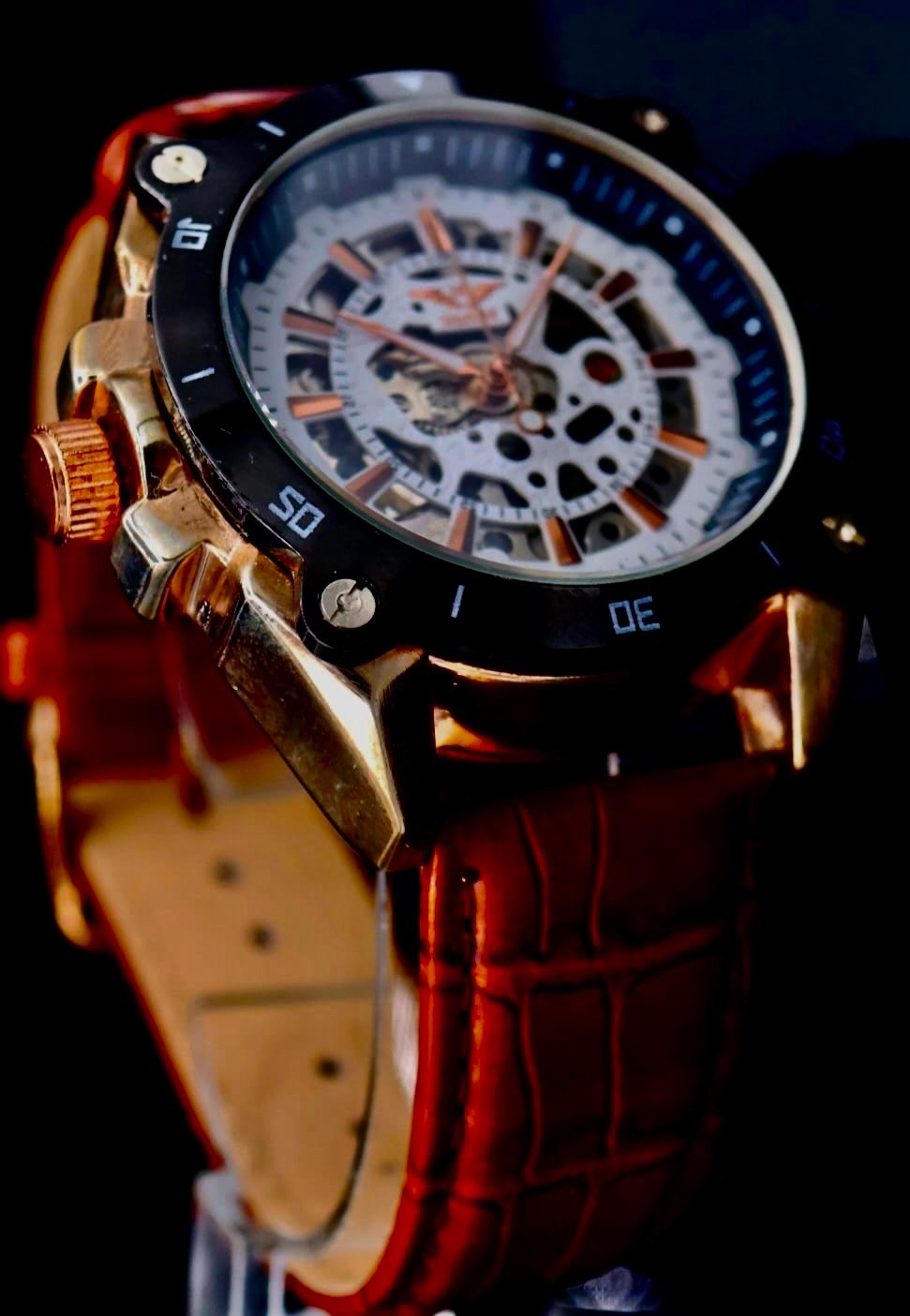 Minoir Herren Uhr Automatikuhr Armbanduhr Rosé Braun Farben Herrenuhr Lederband1