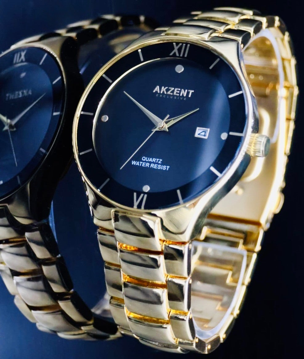 Akzent Exclusive Herren Männer Armband Uhr  im Flachem Design Gold-Optik1