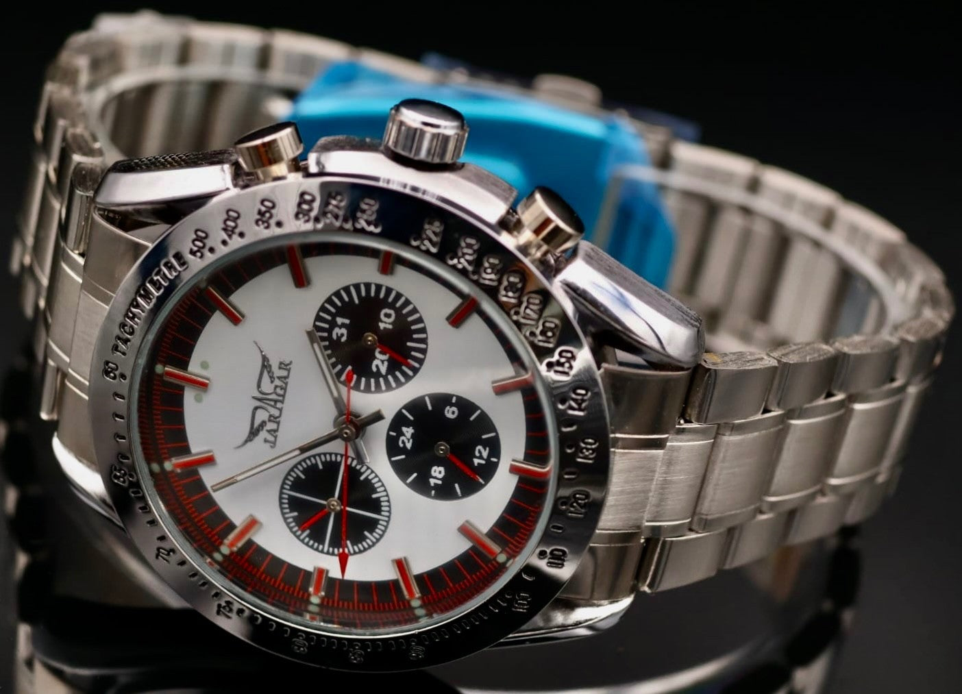 JARAGAR Herren Automatikuhr Chronographen Funktion Armband Uhr Silber Farben NEU0