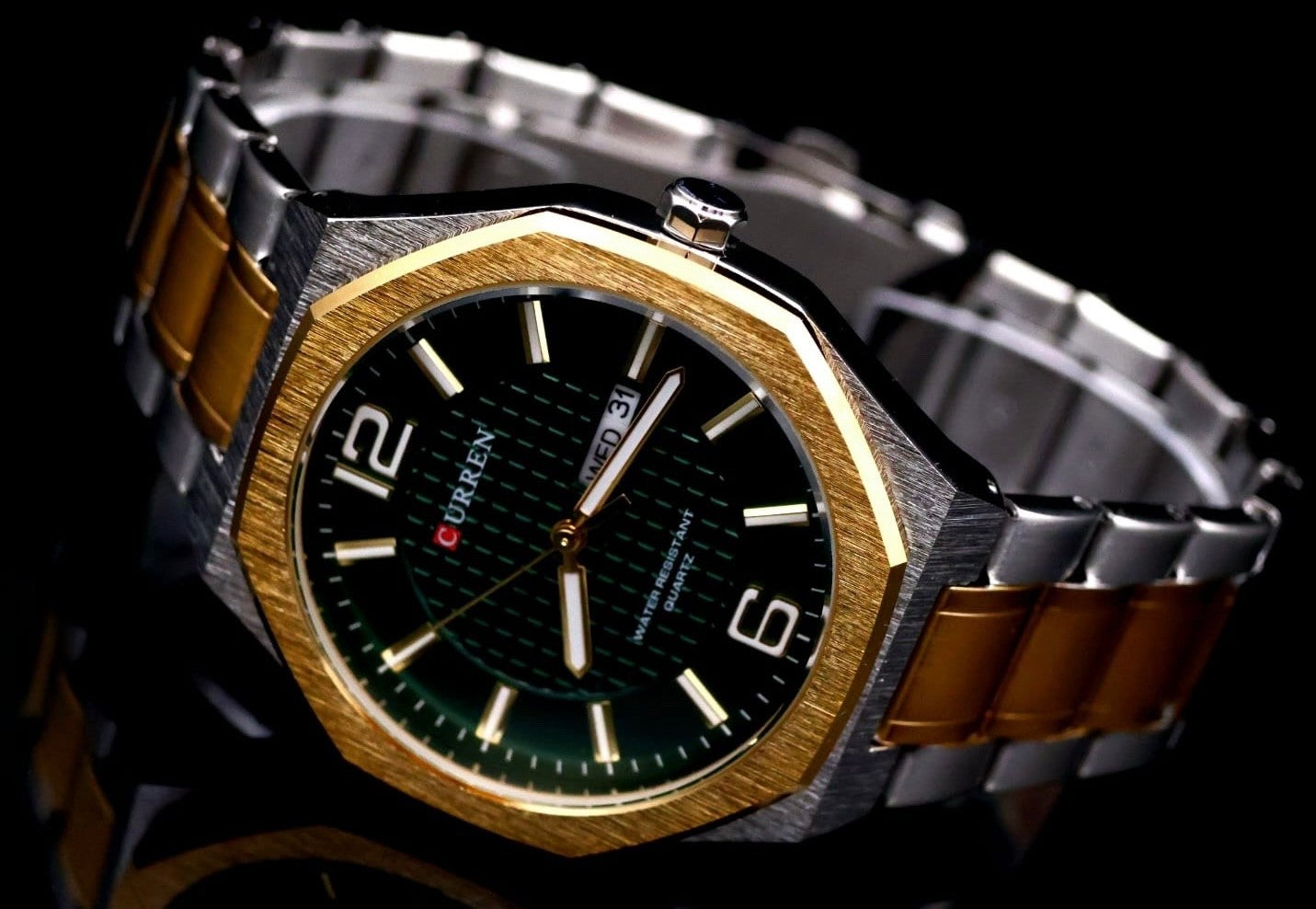 Mega Edle Herren Männer Uhr Armbanduhr Grün Bicolor Farben mit Datumsanzeige NEU1