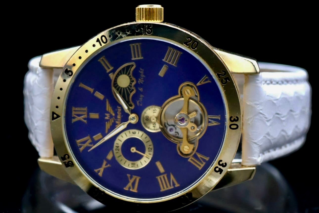 Herren Männer Uhr Automatik Armbanduhr Minoir Herrenuhr mit Lederband  B-WARE*721