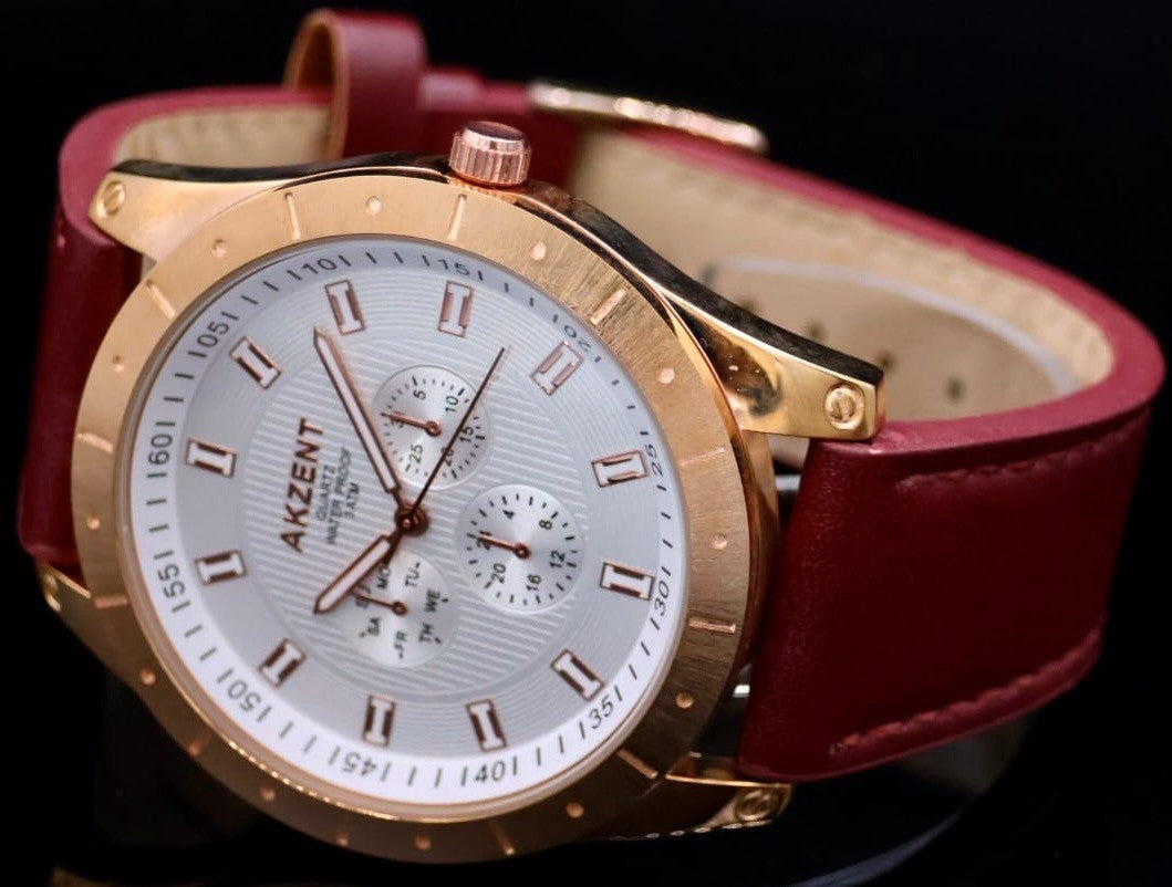 Akzent Herren Männer Armband Uhr Weiß Gold Farben Damenuhr Chrono-Look NEU *1