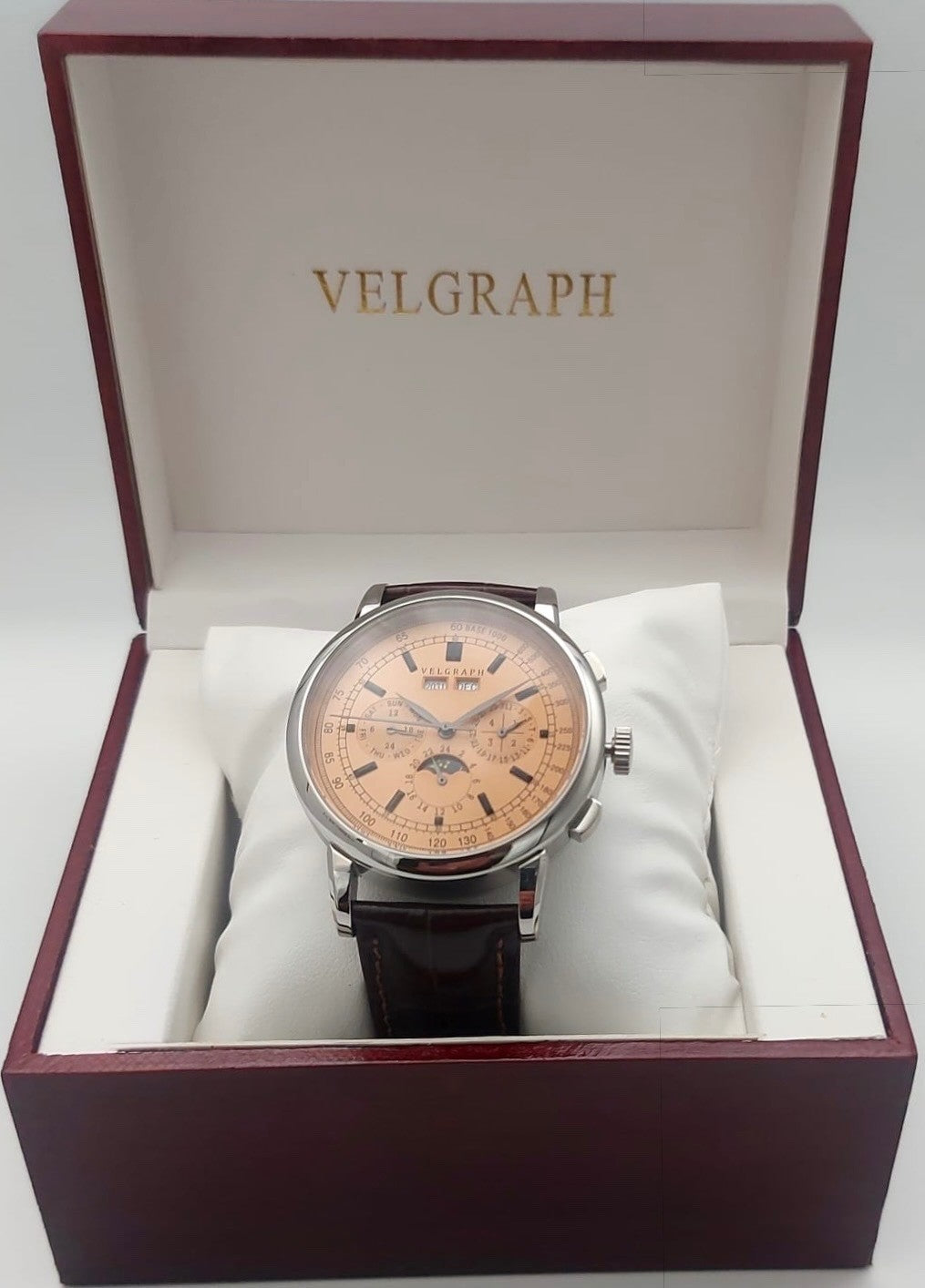 Velgraph Herrenuhr 42mm Automatik | Lederband | Vollkalender | NH35 | Seagull "3