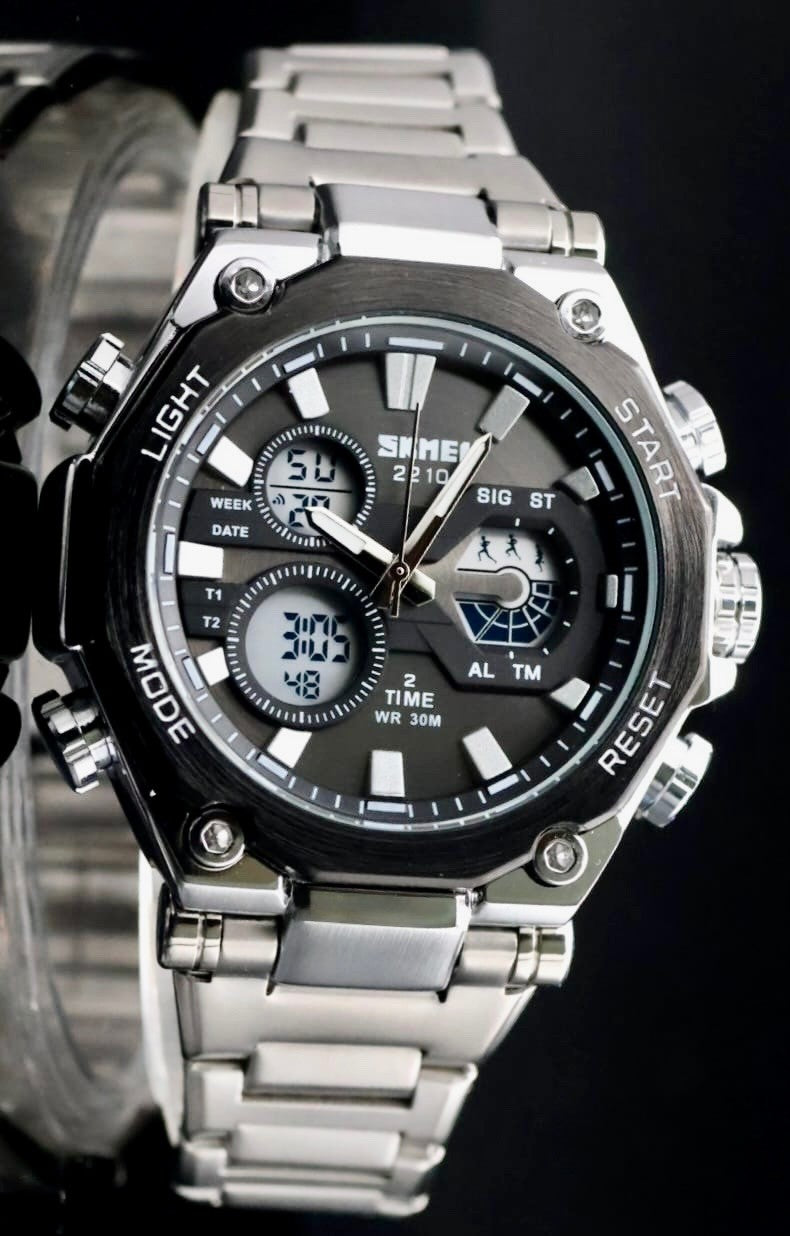 SKM Digital & Analog Herren Männer Uhr  Sportliche Armbanduhr Schwarz Silber0