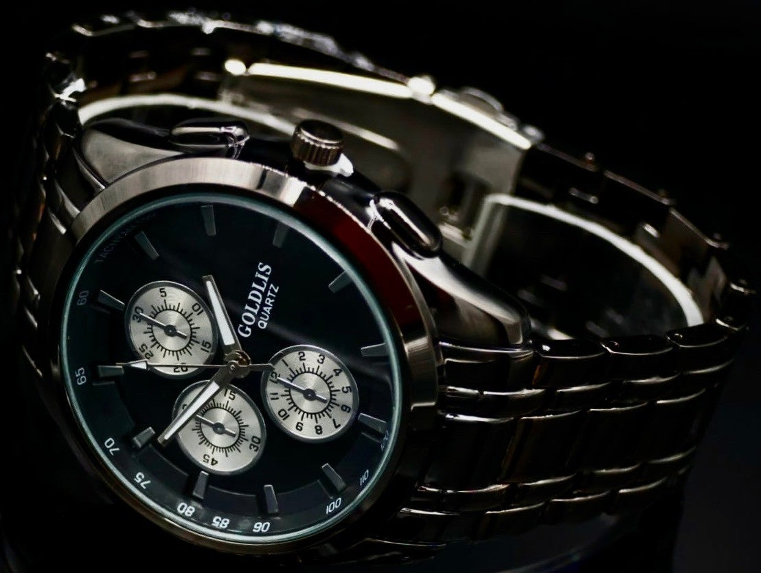 Mega Edle Herren Armband Männer Uhr  Schwarz Keramik-Optik  Chrono-Look NEU1