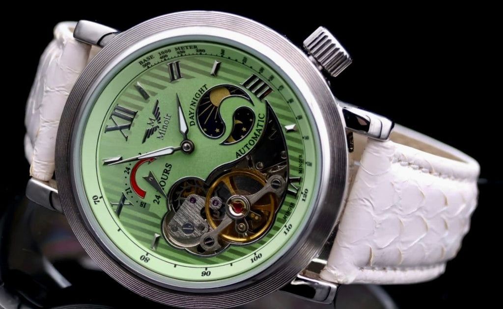 Herren Männer Uhr Automatik Armbanduhr Türkis Farben Minoir Herrenuhr B-WARE1