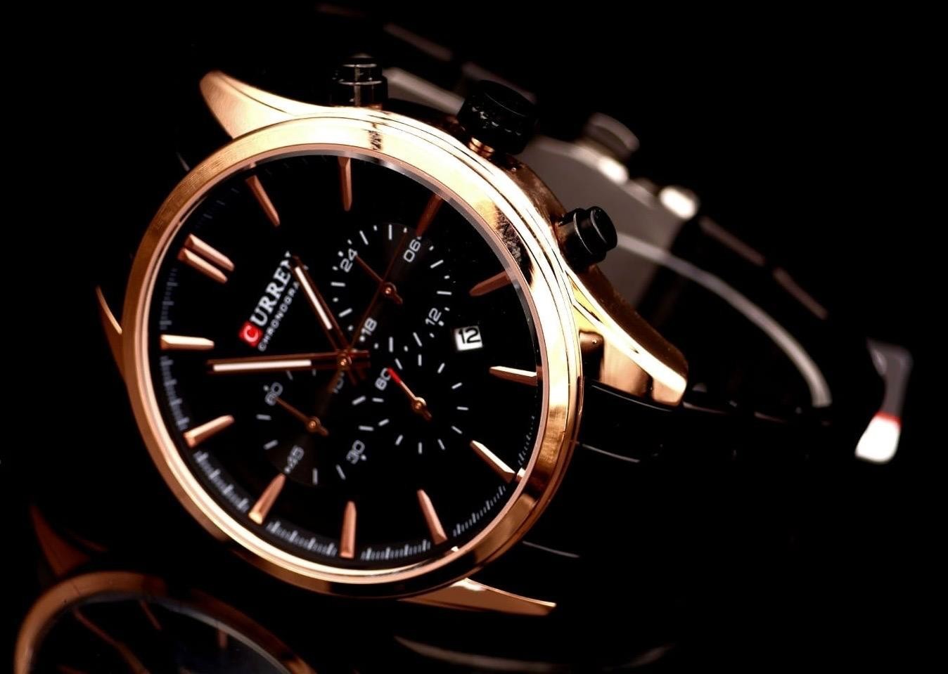 Exclusive Herren Männer Armband Uhr Herrenuhr Rosé Schwarz Optik & Datumsanzeige1