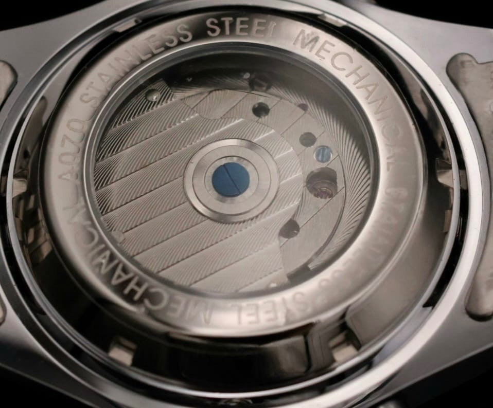 JARAGAR Herren Armband Uhr Silber Automatikuhr mit Datumsanzeige & offener Unruh2