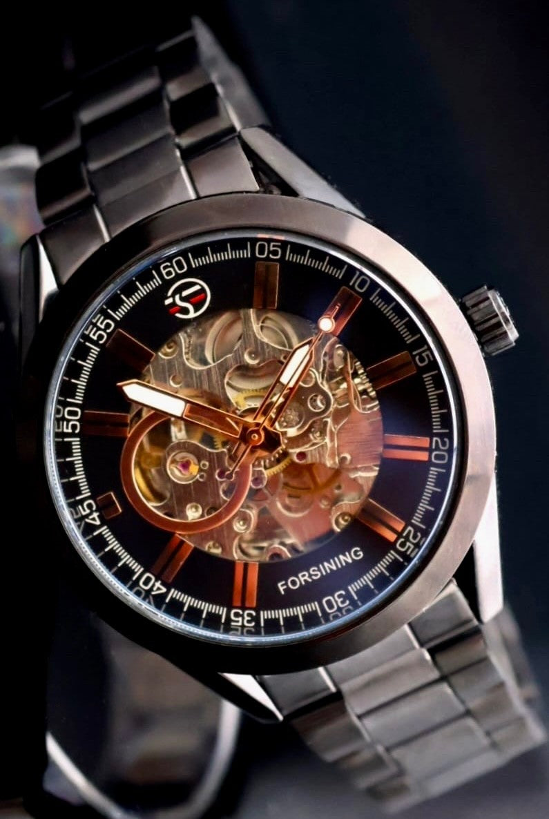 Forsining Herren Automatik Uhr Skelettuhr Edelstahl Silber Farben 44mm Neu0