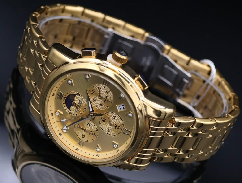 Herren Männer Armband Uhr Chronograph Stoppuhr Datum Gold Farben * 441