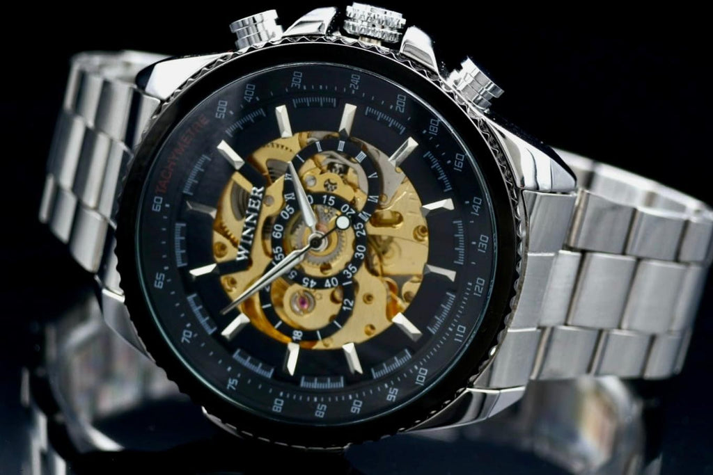 T-Winner Herren Automatikuhr Silber Mechanisch Edelstahl Skelett Uhr Luxus1