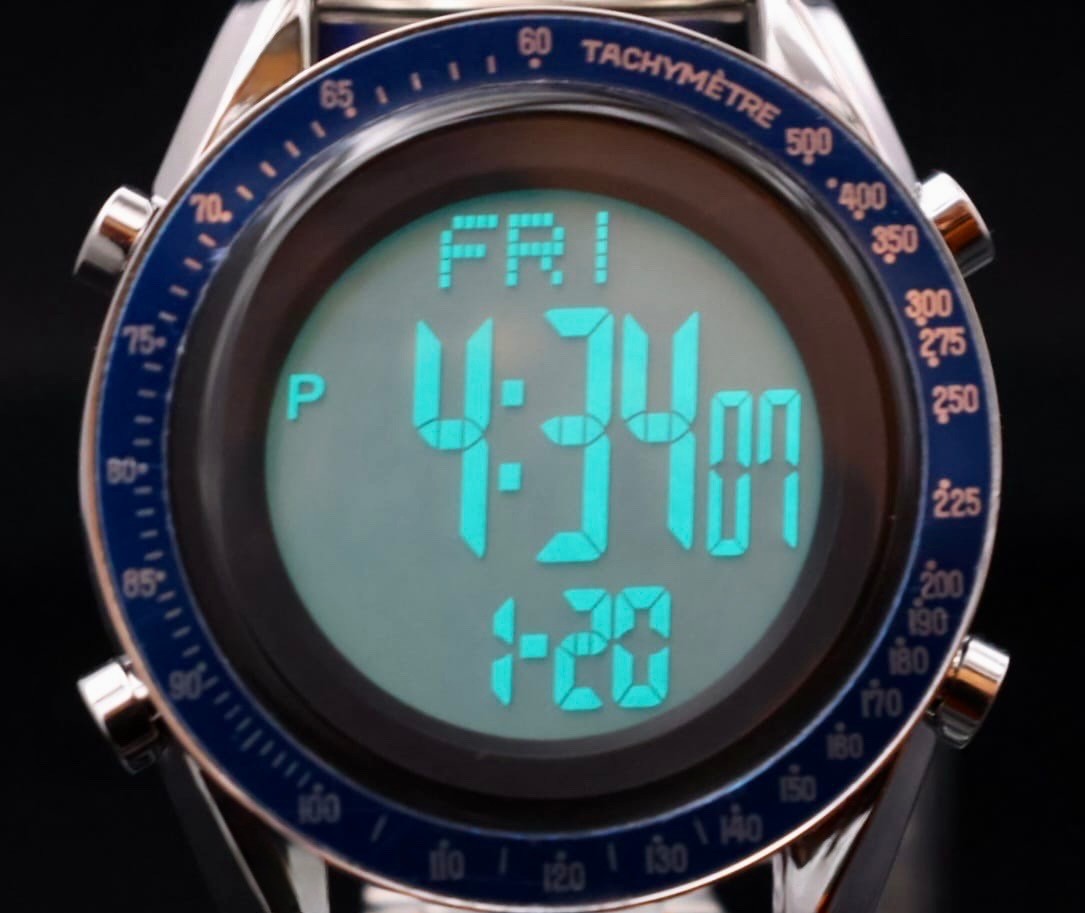 Klassische Digital Herren Männer Uhr Armbanduhr Blau Silber Farben 42mm NEU1