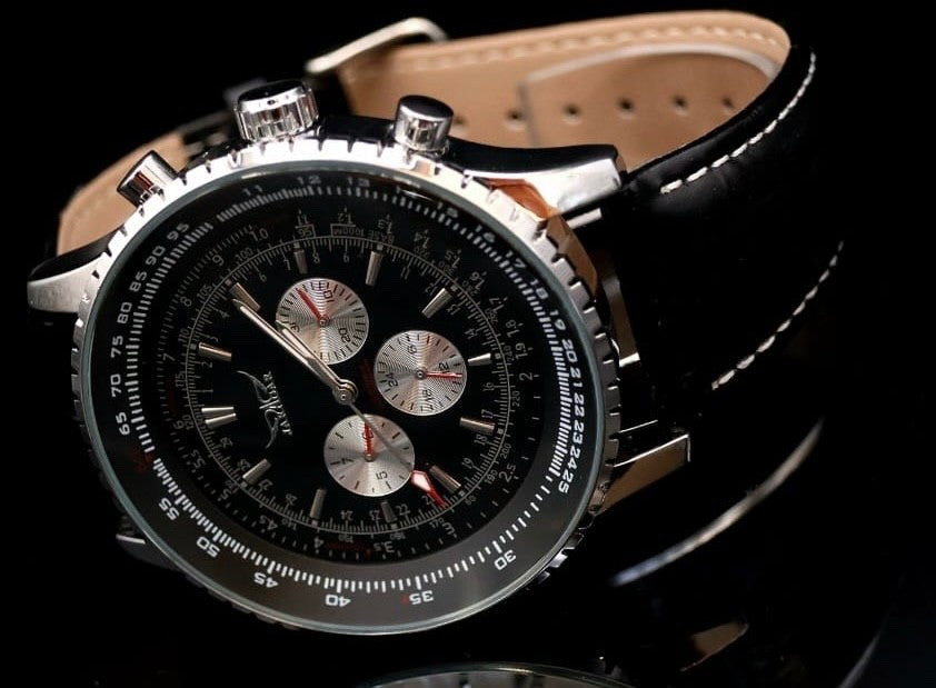 XL JARAGAR Herrenuhr Herren Automatik Uhr Silber Schwarz Farben mit Lederarmband1