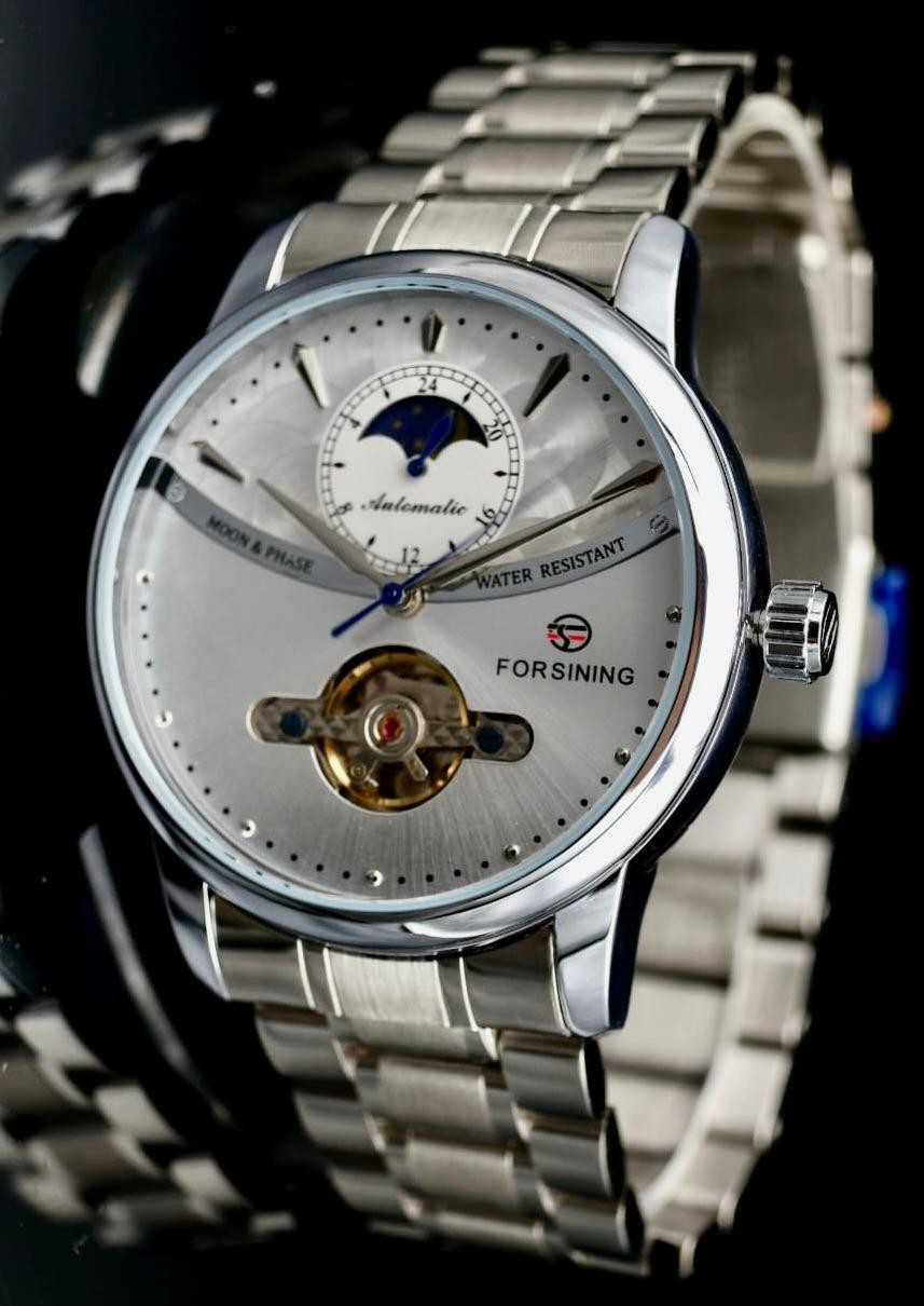 Herren Männer Automatik Uhr ausgefallenes Design Silber Farben offene Unruh NEU0