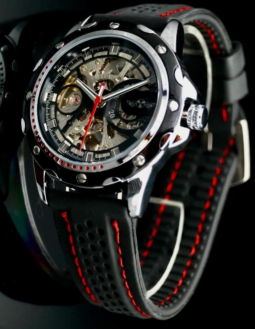 Sportliche Herren Männer Automatik Uhr Silber Schwarz Farben Kautschukband NEU0