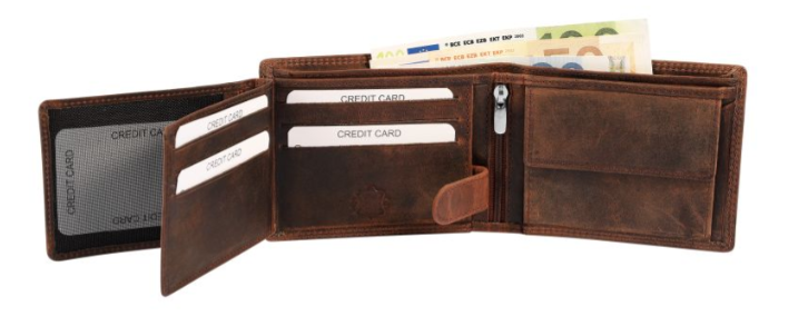 Akzent Leder Geldbörse RFID Echtleder Portemonnaie Geldbeutel Totenkopf Braun 12