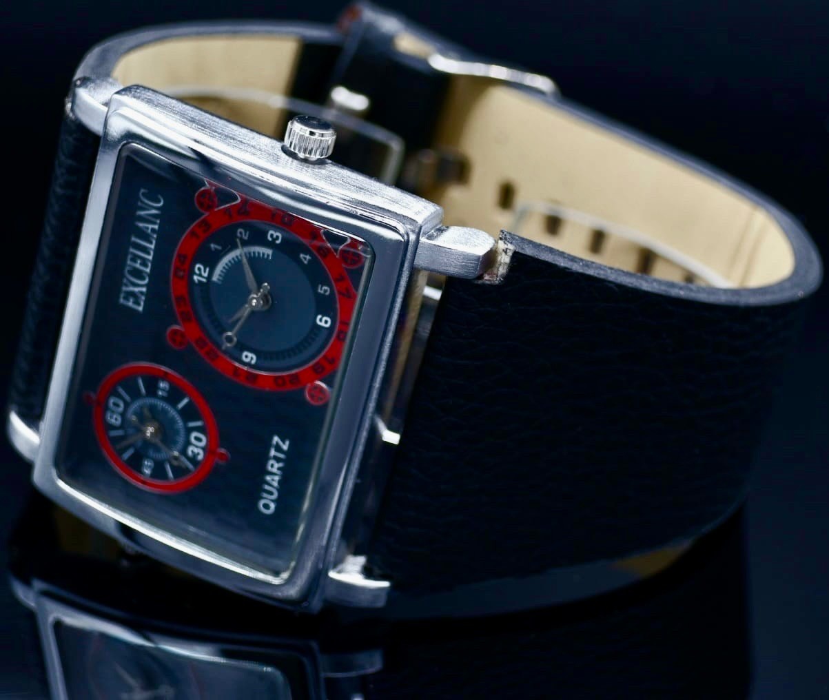 Excellanc Herren Männer Armband Uhr Rot Schwarz Farben Dual Timer Herrenuhr1