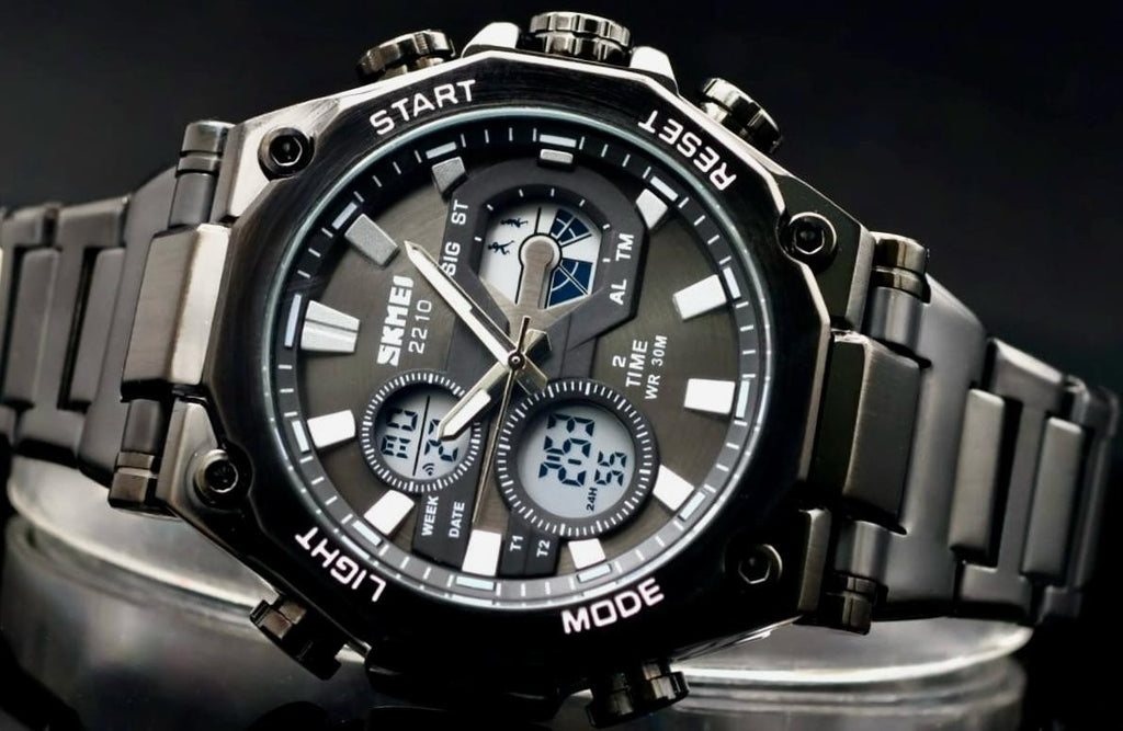 SKM Digital & Analog Herren Männer Uhr  Sportliche Armbanduhr Keramik Look 50mm1