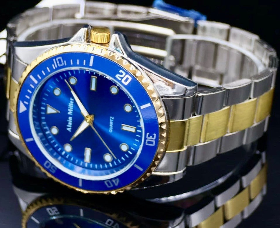 Alain Miller Herren Armband Männer Uhr Gold blau Farben sportliches Design1