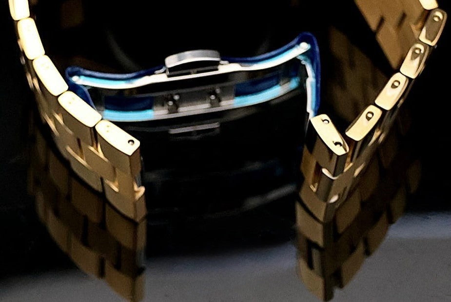 Omax Herren Armband Uhr Datum Herrenuhr IP Veredelt Silber Gold Farben NEU2