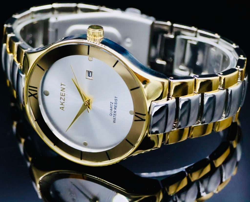 Akzent Exclusive Herren Männer Armband Uhr  im Flachem Design  Bi-Color1