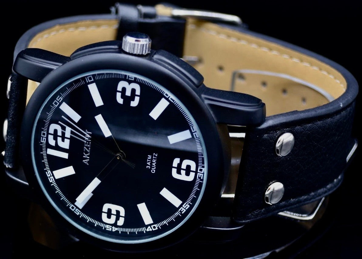 Elegante Akzent Herren Männer Armband Uhr Schwarz Farben Herrenuhr  Mineralglas1